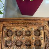 Solid oak carved coffee table with glass top