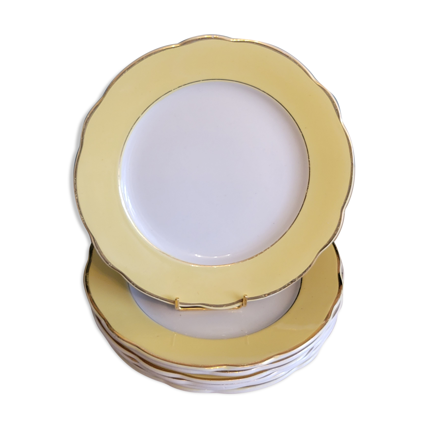 6 flat plates Lunéville Daffodil yellow and golden vintage