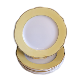 6 assiettes plates Lunéville Jonquille jaune et doré vintage