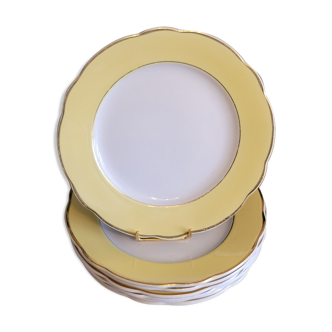6 assiettes plates Lunéville Jonquille jaune et doré vintage