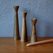Set of three turned wooden candlesticks, Danish Scandinavian design, 1960s.