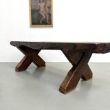 Table Brutaliste en Chêne Massif, Art Populaire (Vers 1900)