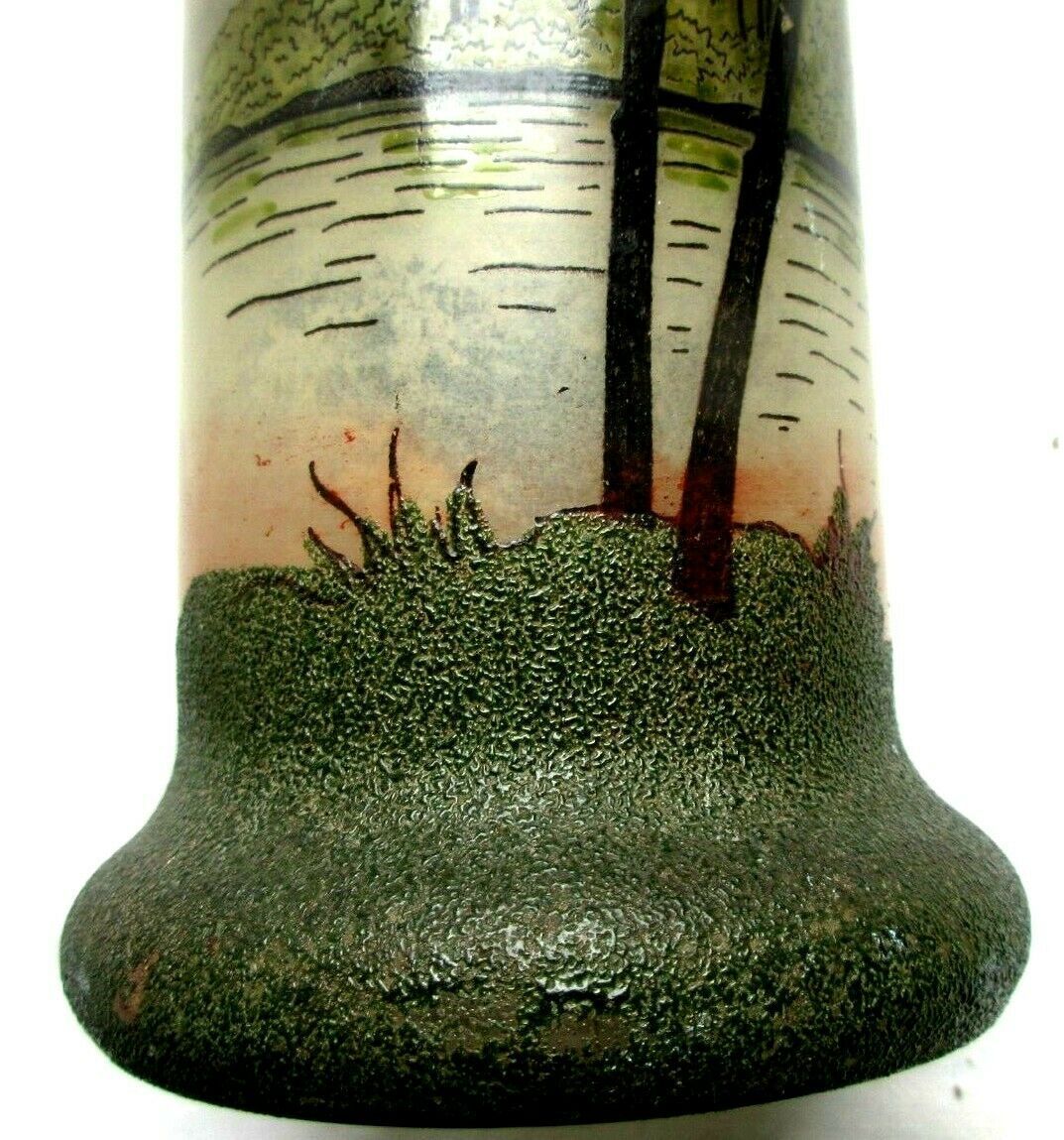 enamelled glass vase LEGRAS Lakescape, trees, Napoleon III boats