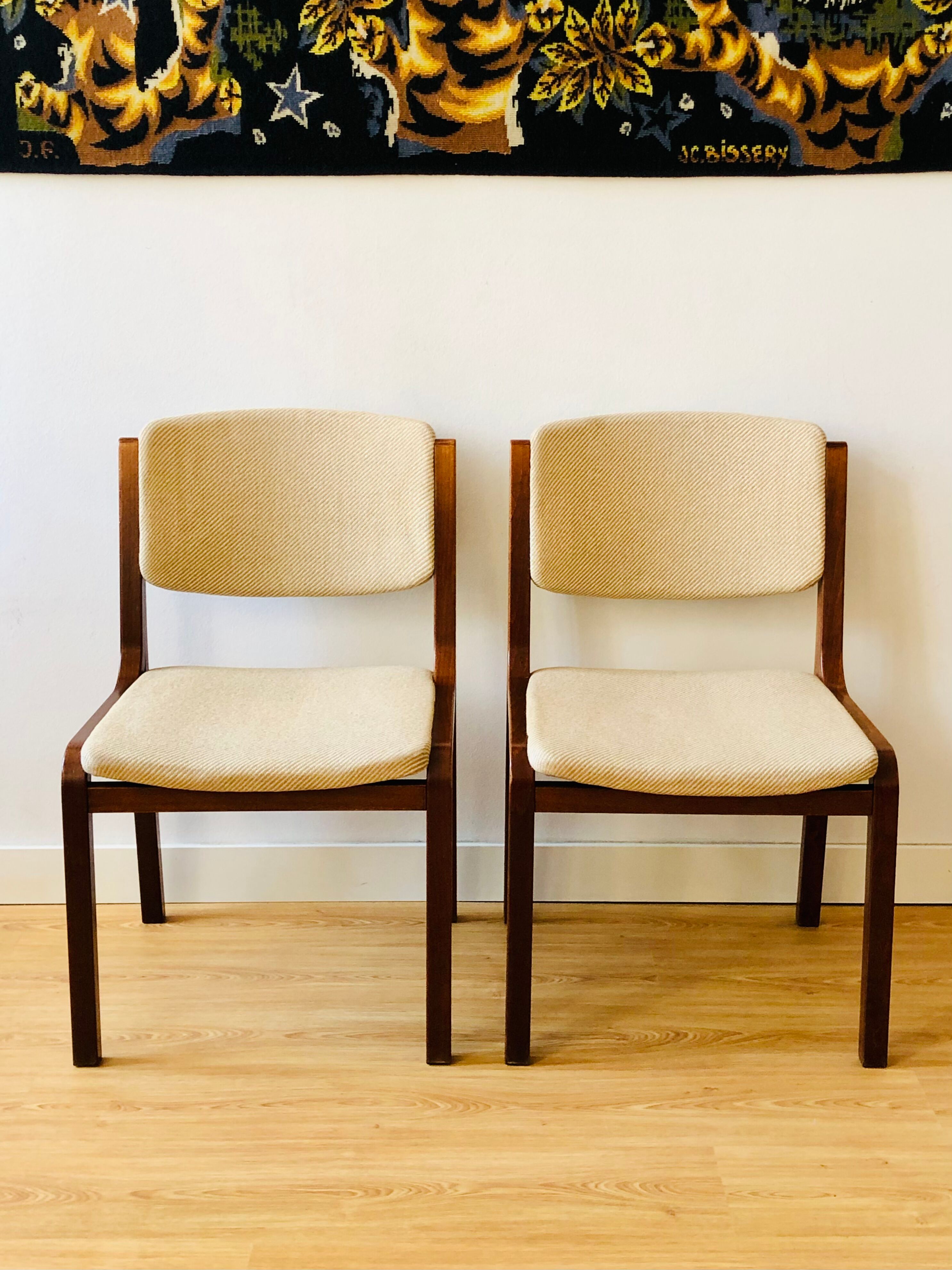 Set of 4 vintage chairs in teak and wool