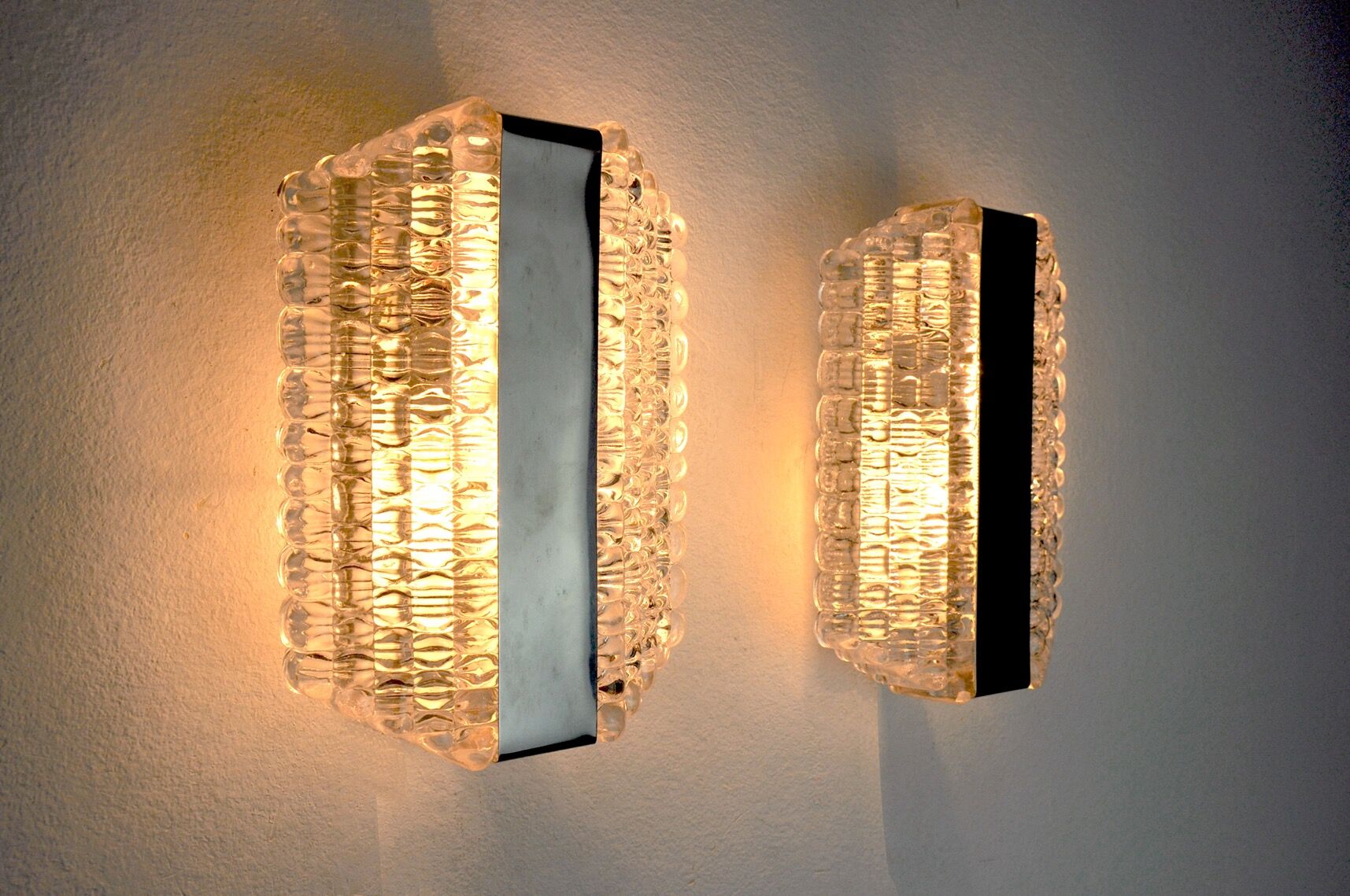 Pair of wall lamps by Kaiser Leuchten, frosted glass, Germany, 1960