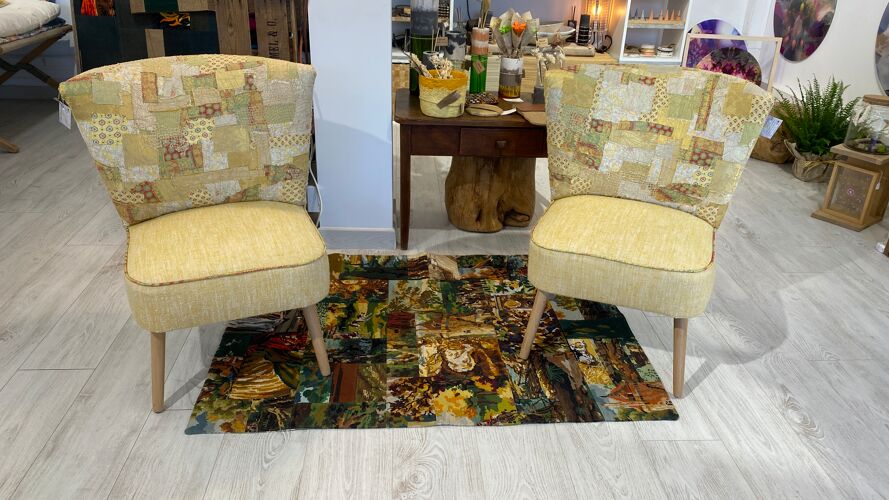 Paire de fauteuils cocktail, tissu effet Klimt