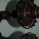 Pair of mahogany turned wood candlesticks