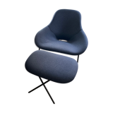 Magnus Long Cross chaise longue jambe & repose-pieds, laine bleu marine