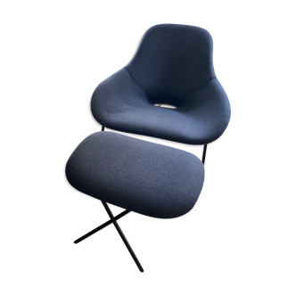 Magnus Long Cross leg lounge chair & footstool, navy blue wool