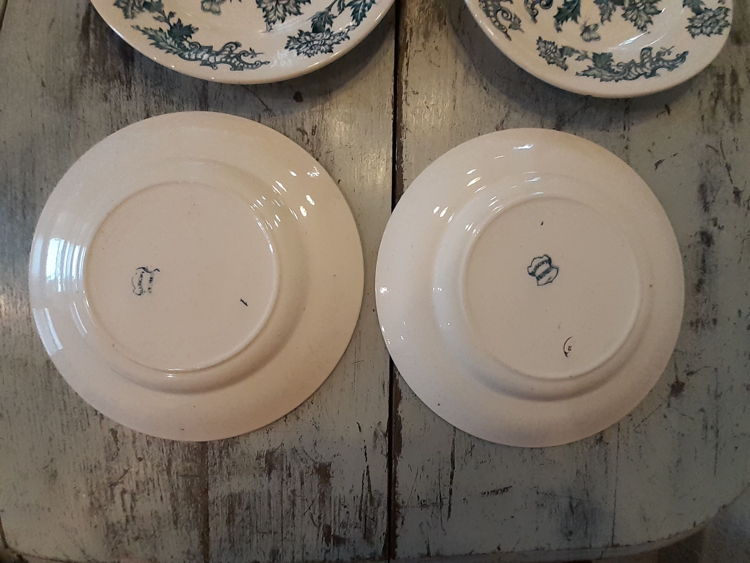 6 flat plates earthenware of longwy fimes blue decoration flowers and butterflies
