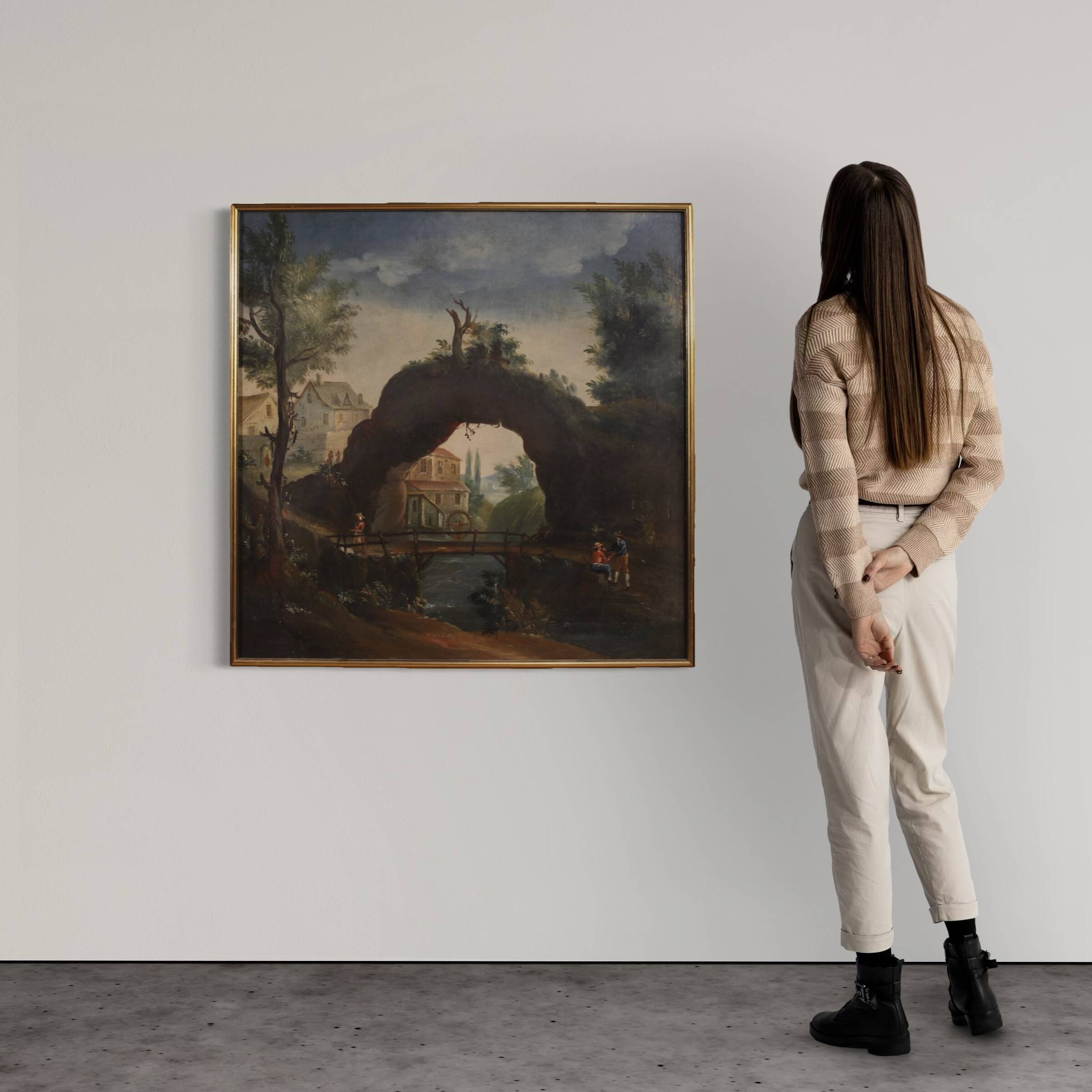 Antique French landscape painting from the 18th century