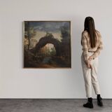 Antique French landscape painting from the 18th century