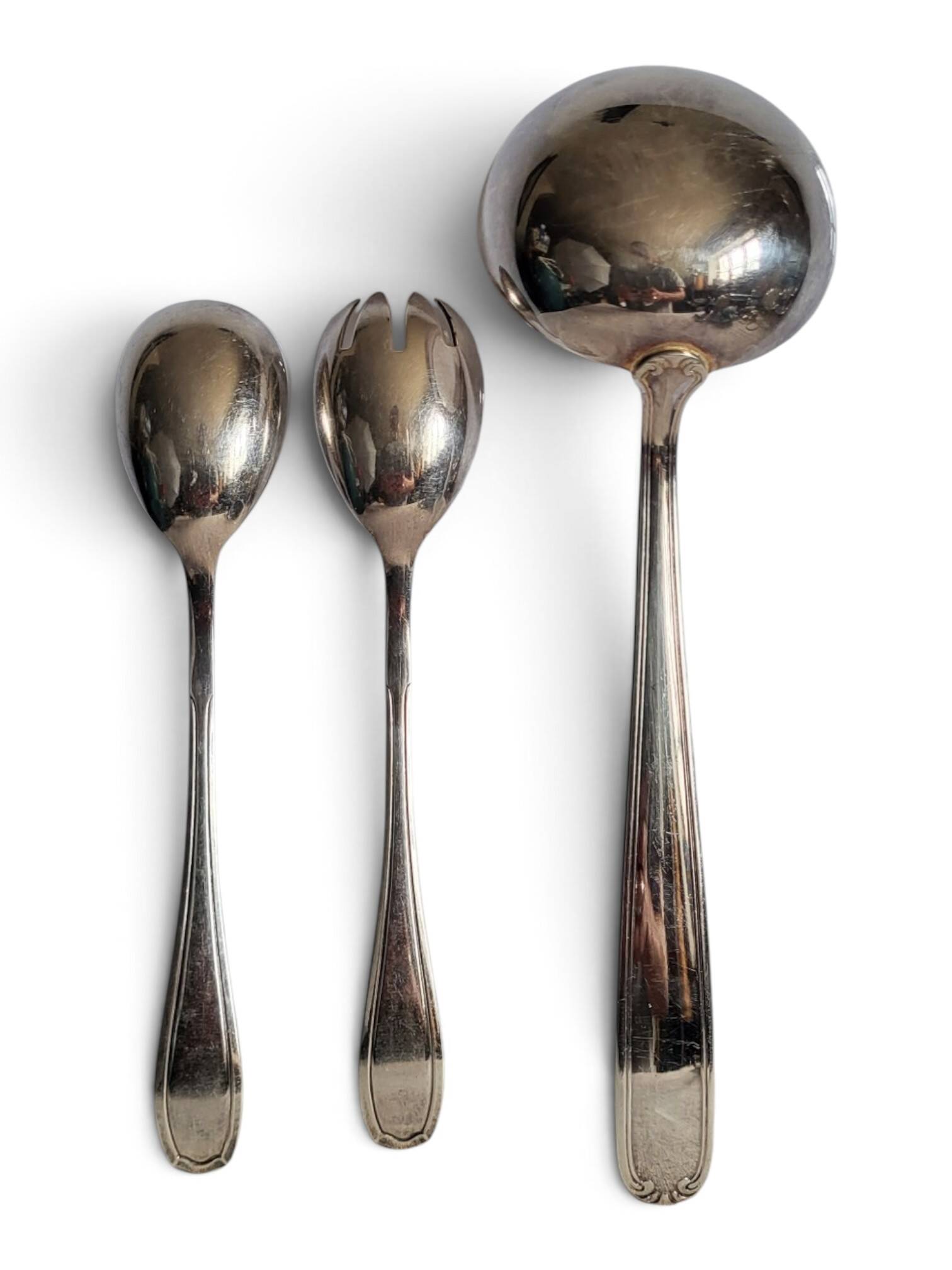 Silver-plated serving utensils - ladle, salad servers