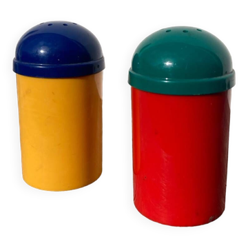 80s multi-colored salt and pepper shakers