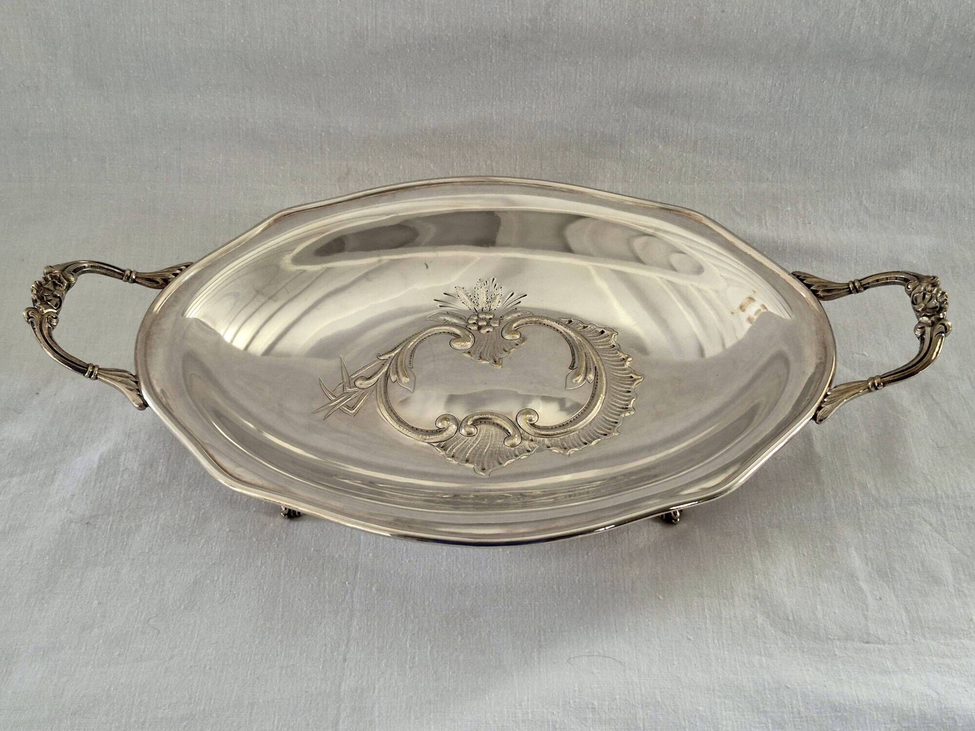 Large silver-plated metal basket Roux-Marquiand – Superb rococo decoration –