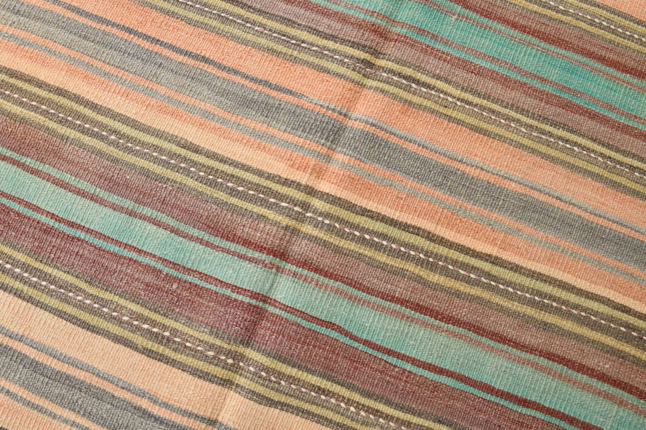 4x7 Pastel Vintage Kilim Rug, 126x210 Cm Anatolian Carpet