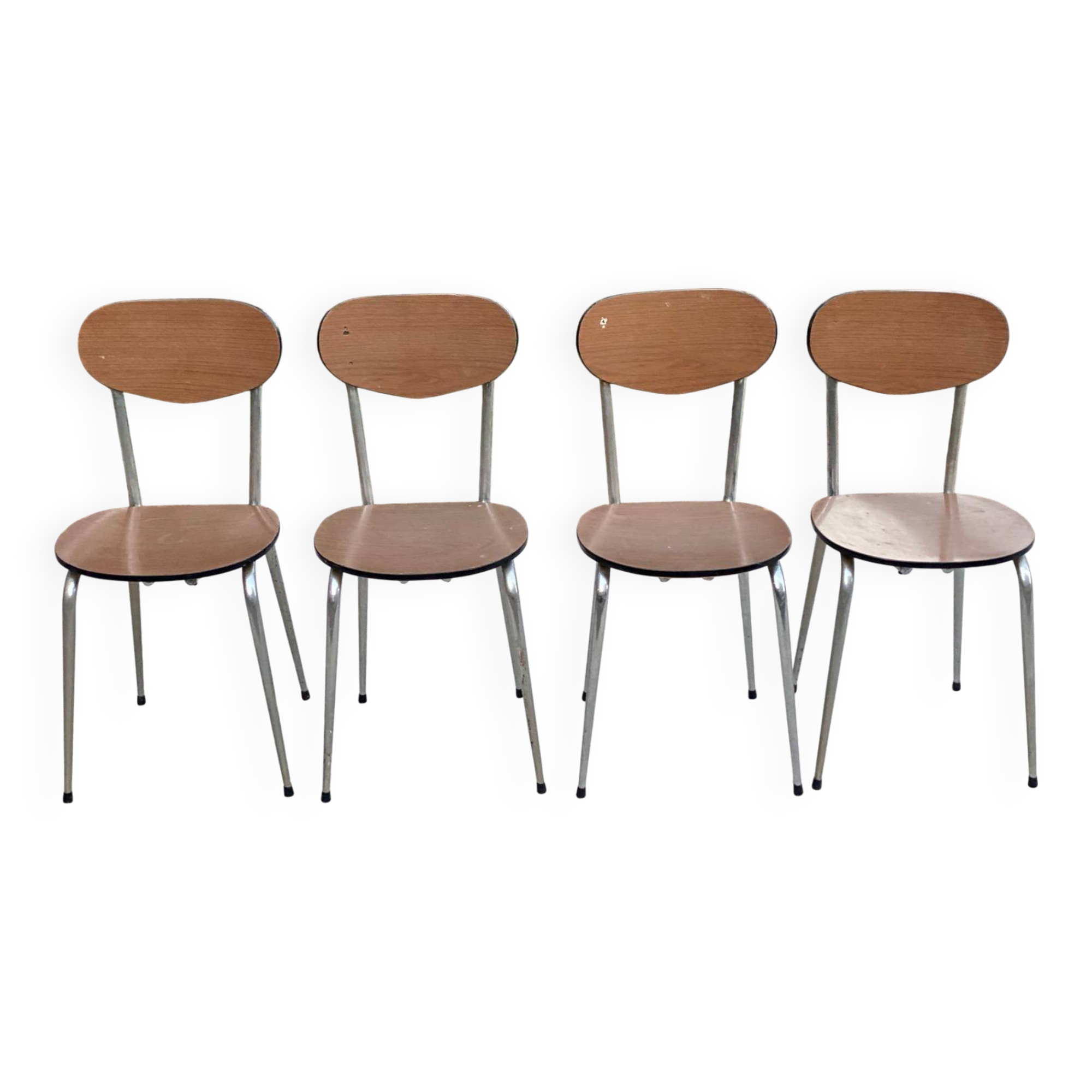 4 brown formica kitchen chairs with wood effect