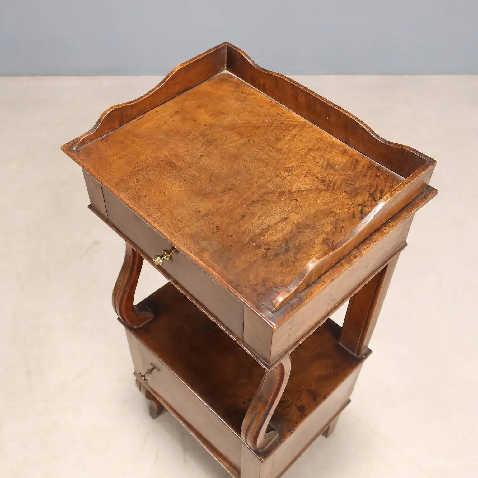Antique walnut bedside tables with drawer, Italy, 19th century.