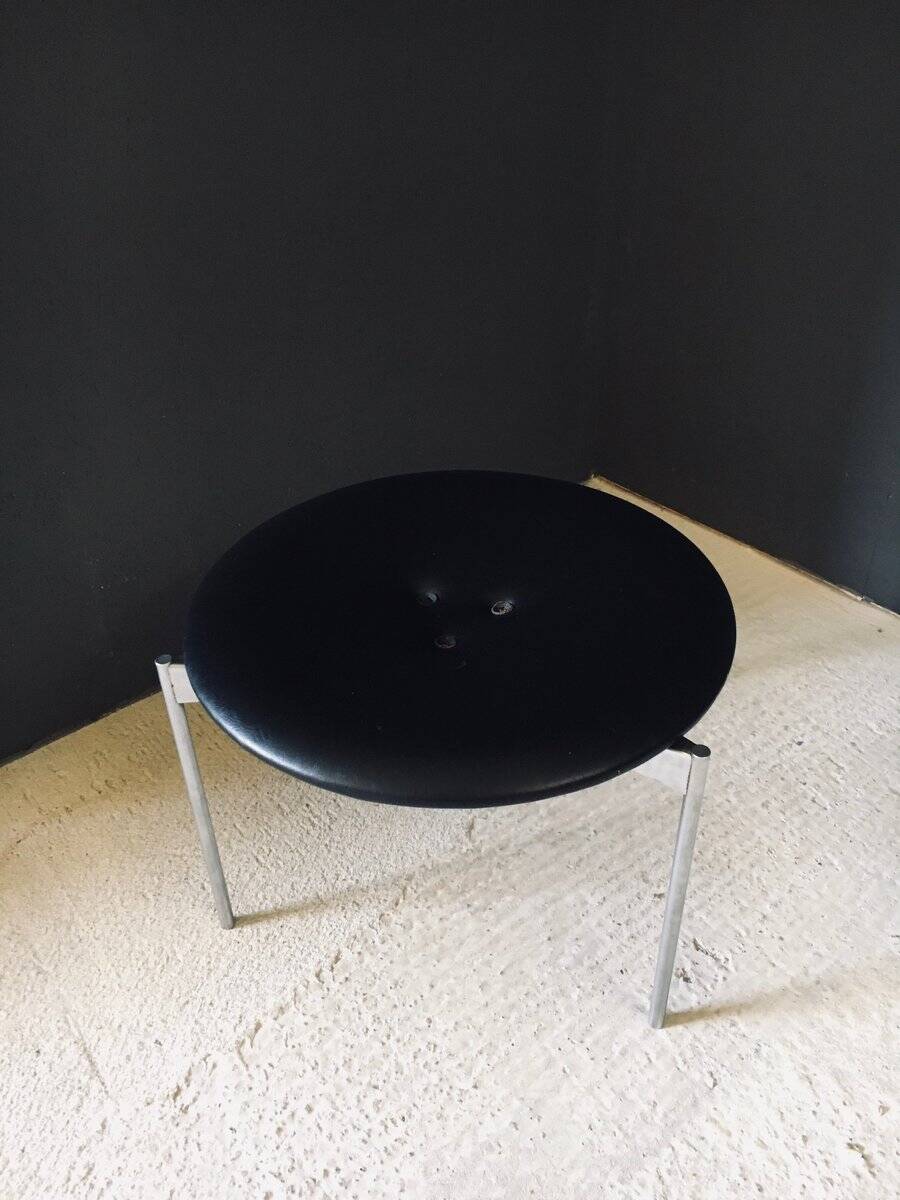 Midcentury Modern Leather Tripod Stool by Uno & Östen Kristiansson for Luxus, Sweden, 1960s