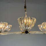 Venetian glass chandelier from Murano and brass, circa 1940.