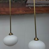 Pair brass and glass chandeliers