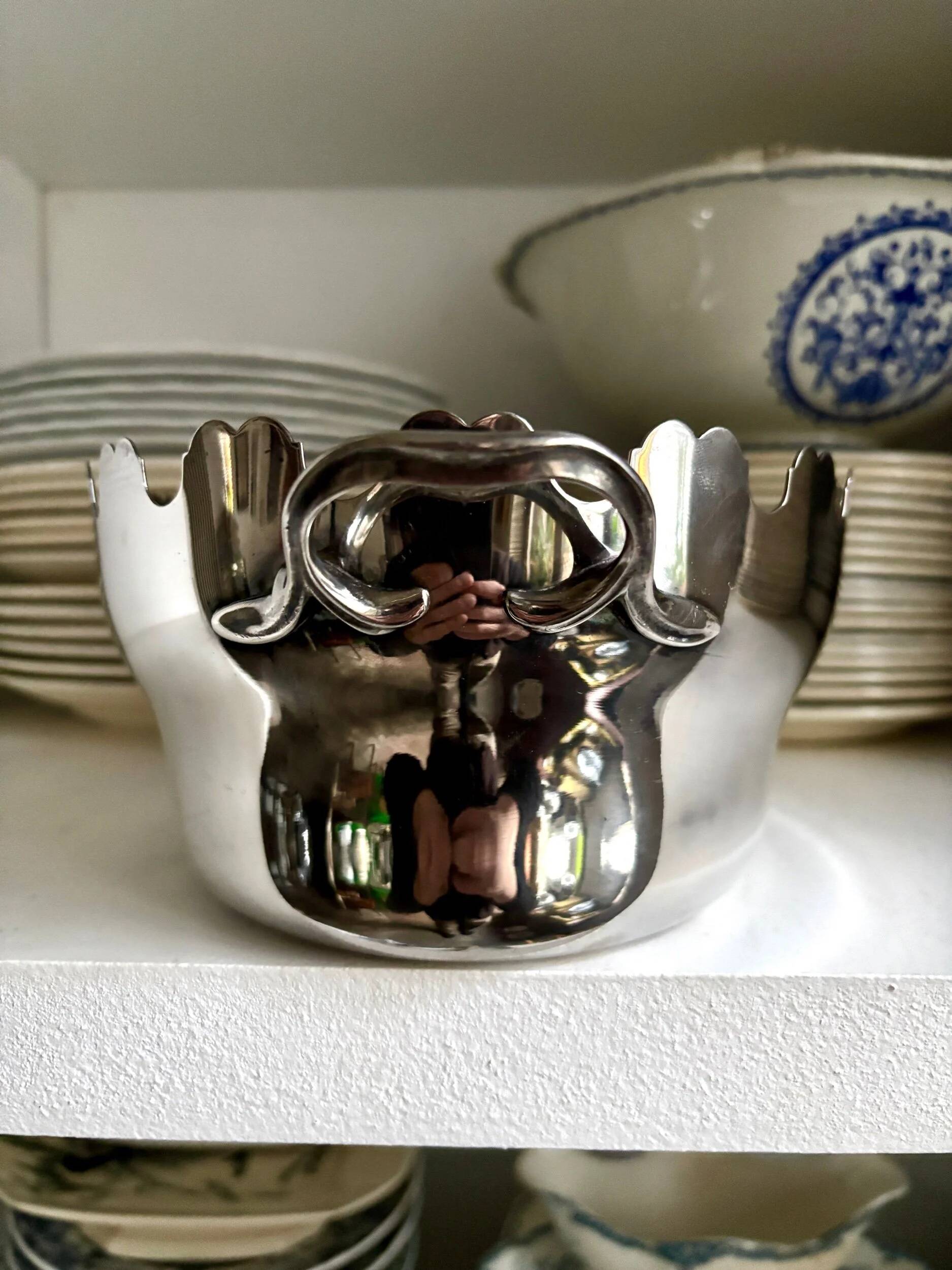 Glass cooler, silver-plated metal bottle