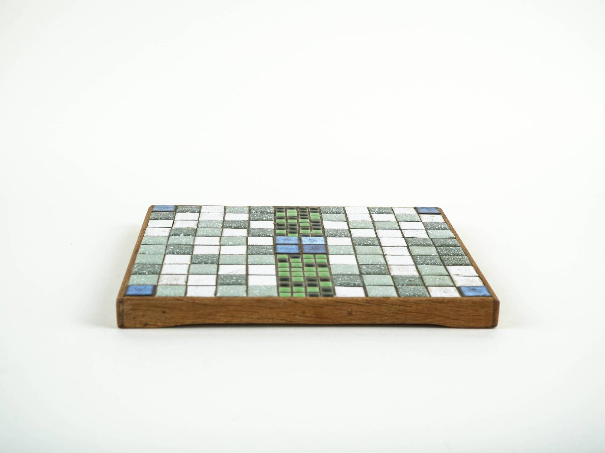 Mosaic tray with stoneware tiles in wooden frame, Bauhaus, 1970s