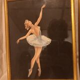 Two ballerinas, silhouettes of dancers, collages vintage under gold frame