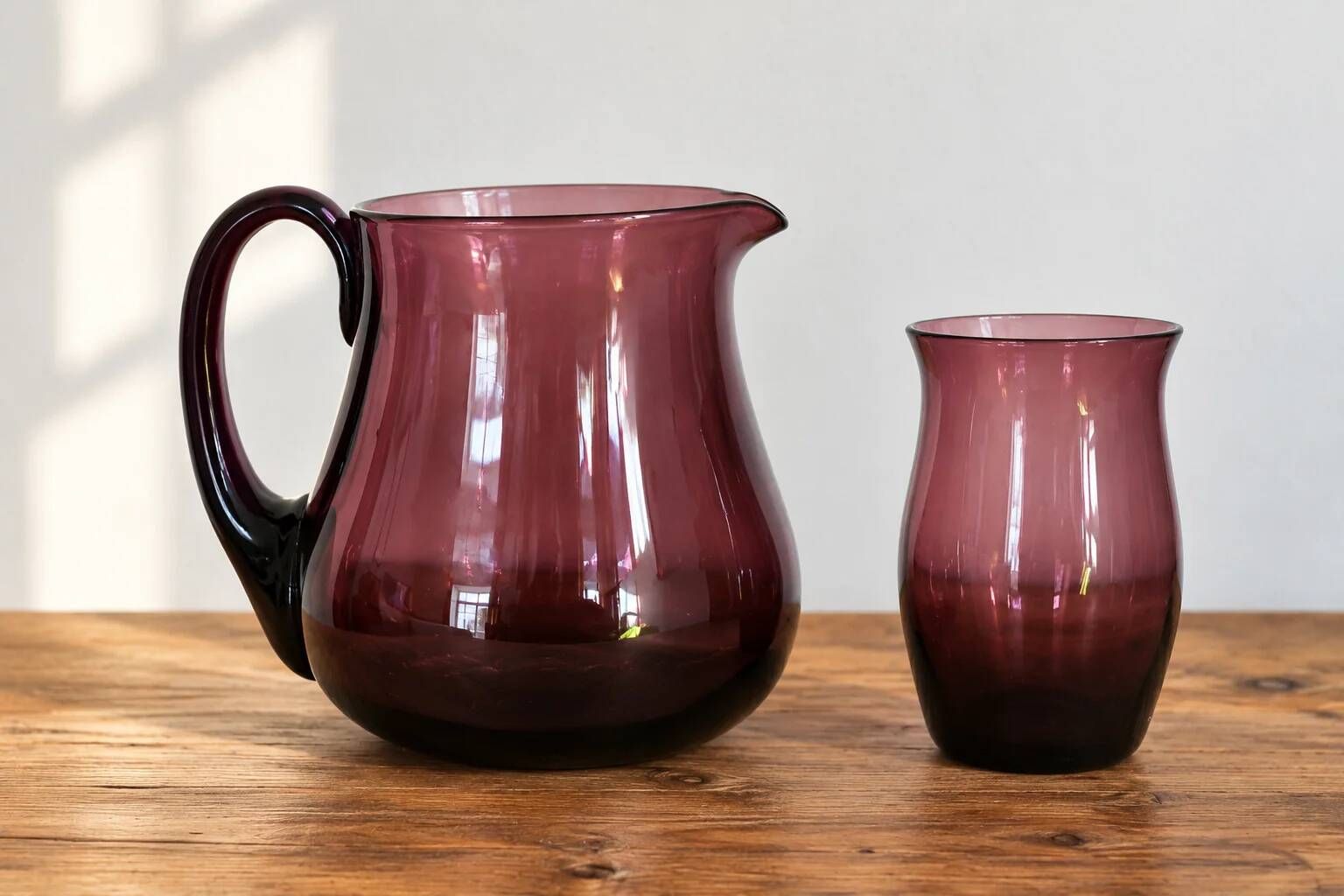 Vintage purple plum glass pitcher and glass – Retro set