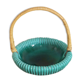 Empty basket vintage pocket in green ceramic and wicker
