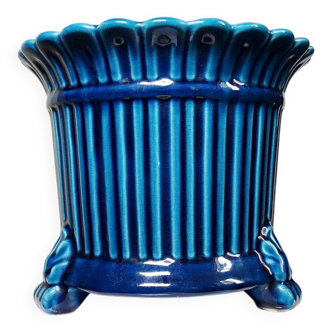 Cache pot vintage années 60-80 faïence glacée turquoise Charolles