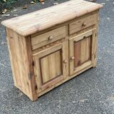 Buffet commode de type parisien rénové en bois massif brut avec 2 portes