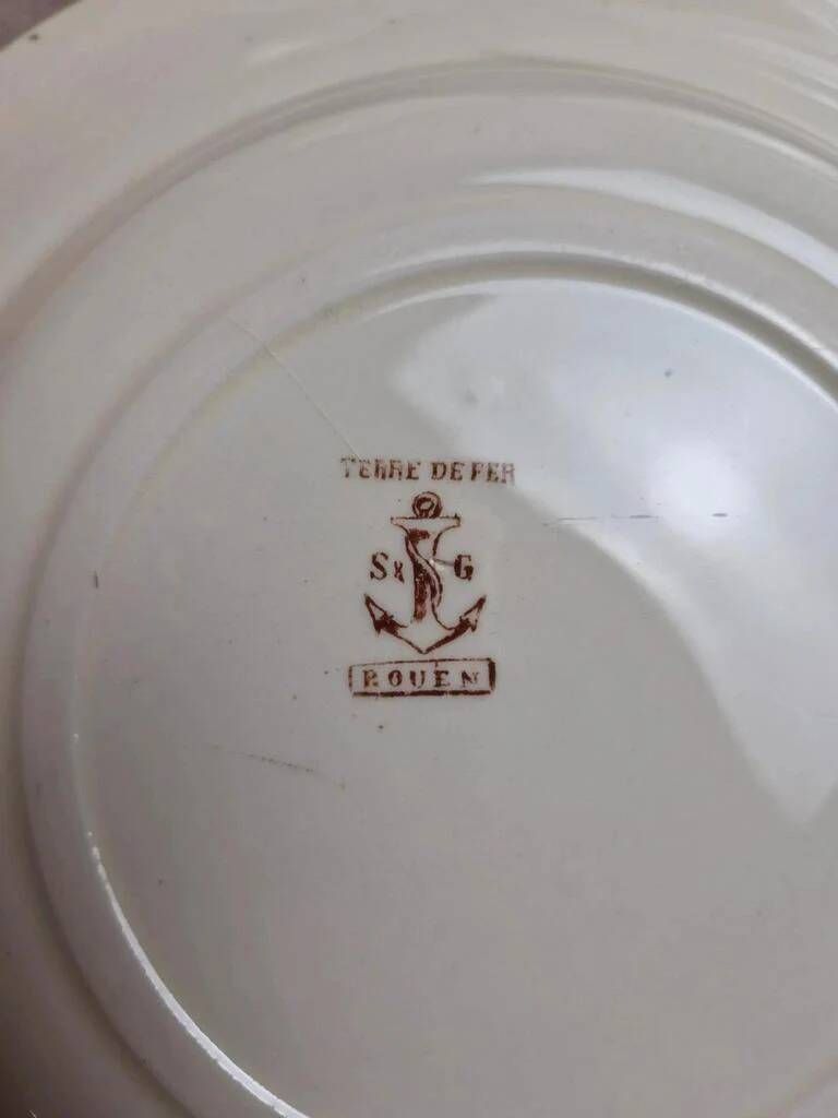 Set of 5 deep plates Terre de Fer Clairefontaine Rouen sepia 19th century