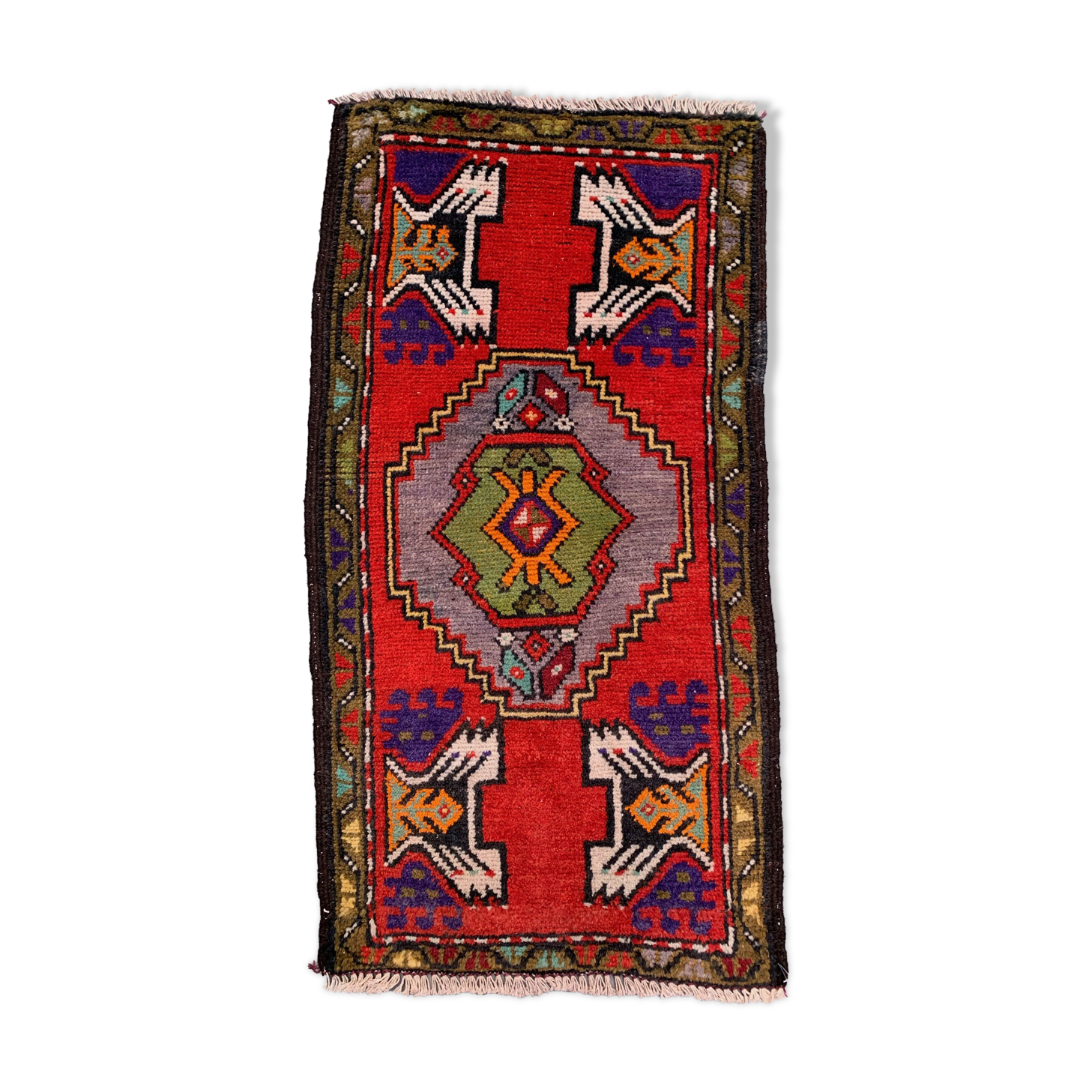 Small Vintage Turkish Rug 100x51 cm, Short Runner, Tribal, Shabby Chic