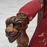 1920-30s, Danish armchair, furniture cotton fabric, hand carved oak wood.