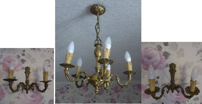 Lustre 5 braches + 2 appliques bronze