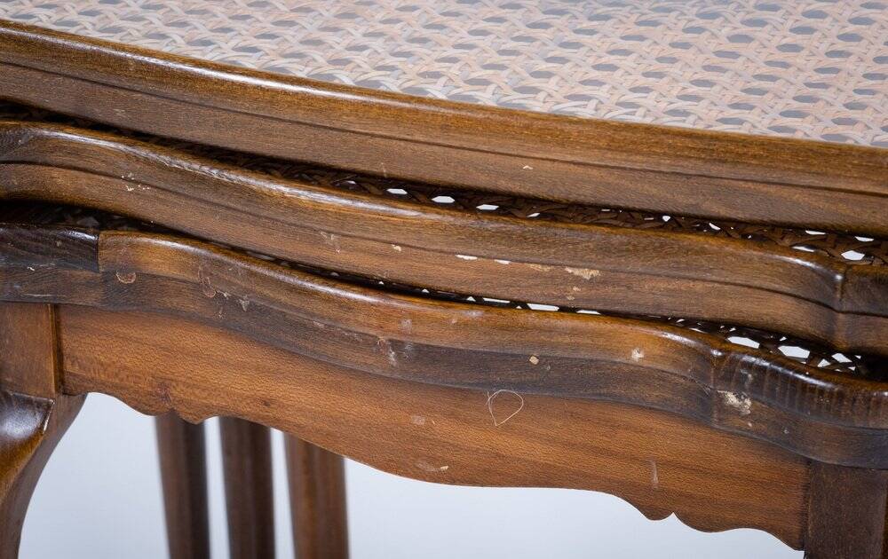 Vintage Nesting Tables with Rattan and Glass Top by Jason Møbler, 1960s, Set of 3