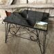 Old Coffee Table Wrought Iron Black & Gold + Tray Ceramic Tiles Vintage