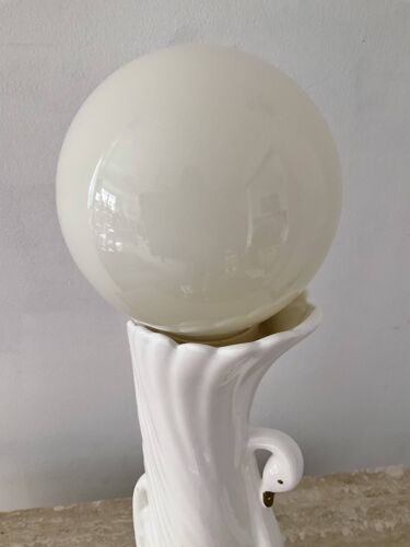 Lampe vintage cygne en céramique et opaline années 70-80