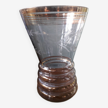 Vase vintage des années 70 en verre ciselé