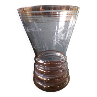 Vase vintage des années 70 en verre ciselé