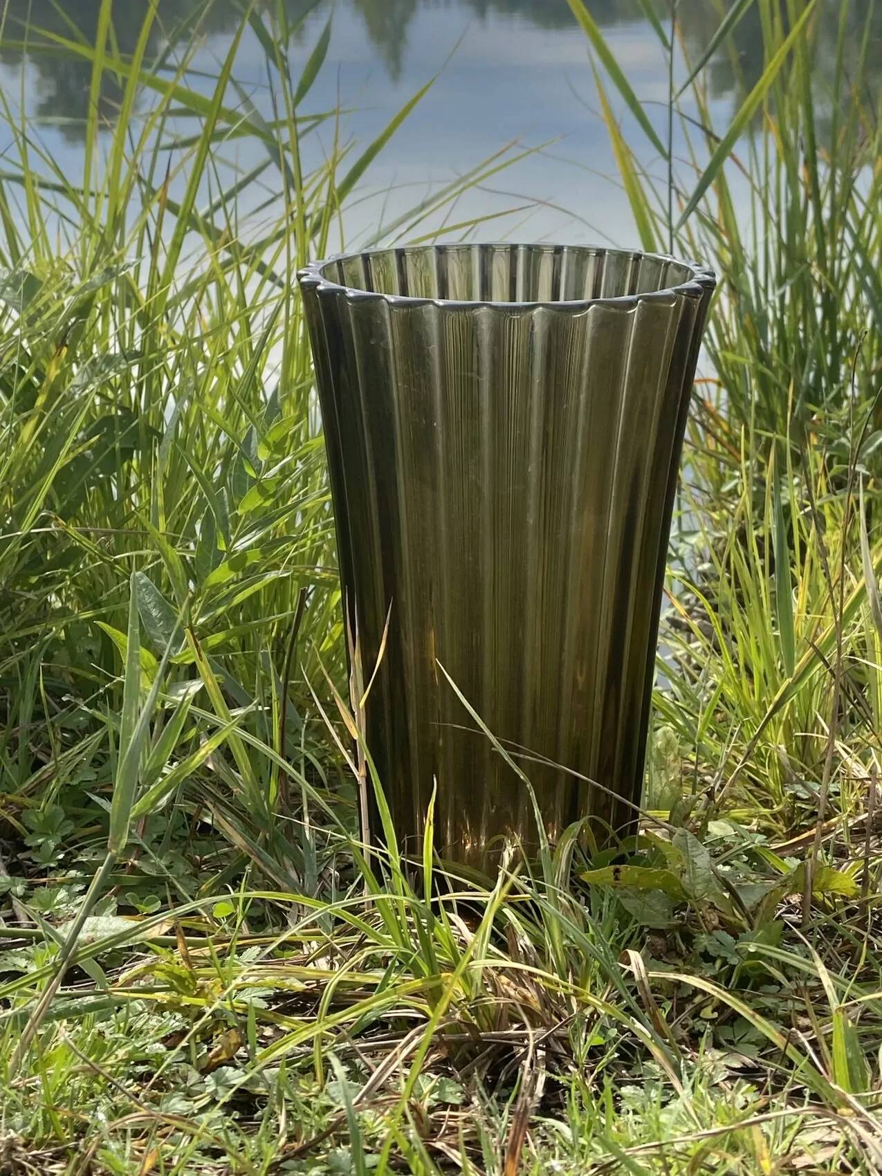 Large Art Deco smoked glass vase – height 32 cm