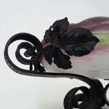 Centre de table, coupe à fruits Art Nouveau Muller Frères Luneville en pâte de verre et fer forgé
