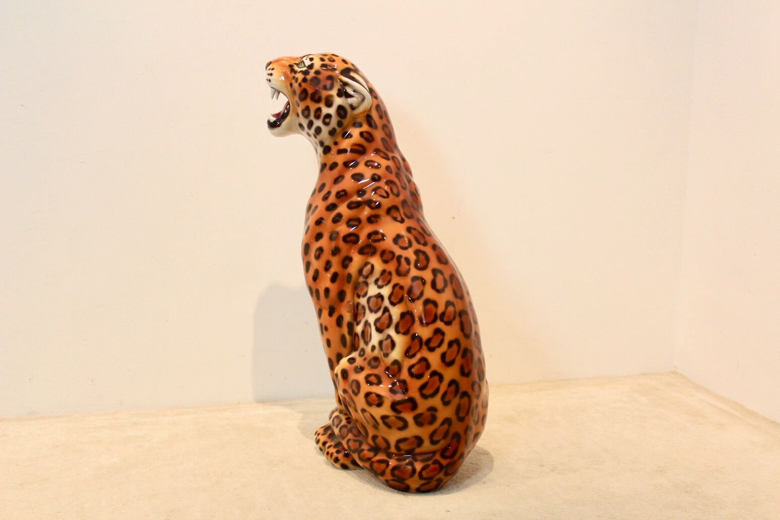 Handmade Italian ceramic leopard sculpture