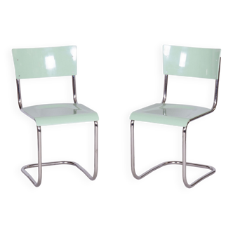 Restored Bauhaus Pair of Chairs, M. Stam, R.Slezak, Chrome-plated Steel, Czechia, 1930s