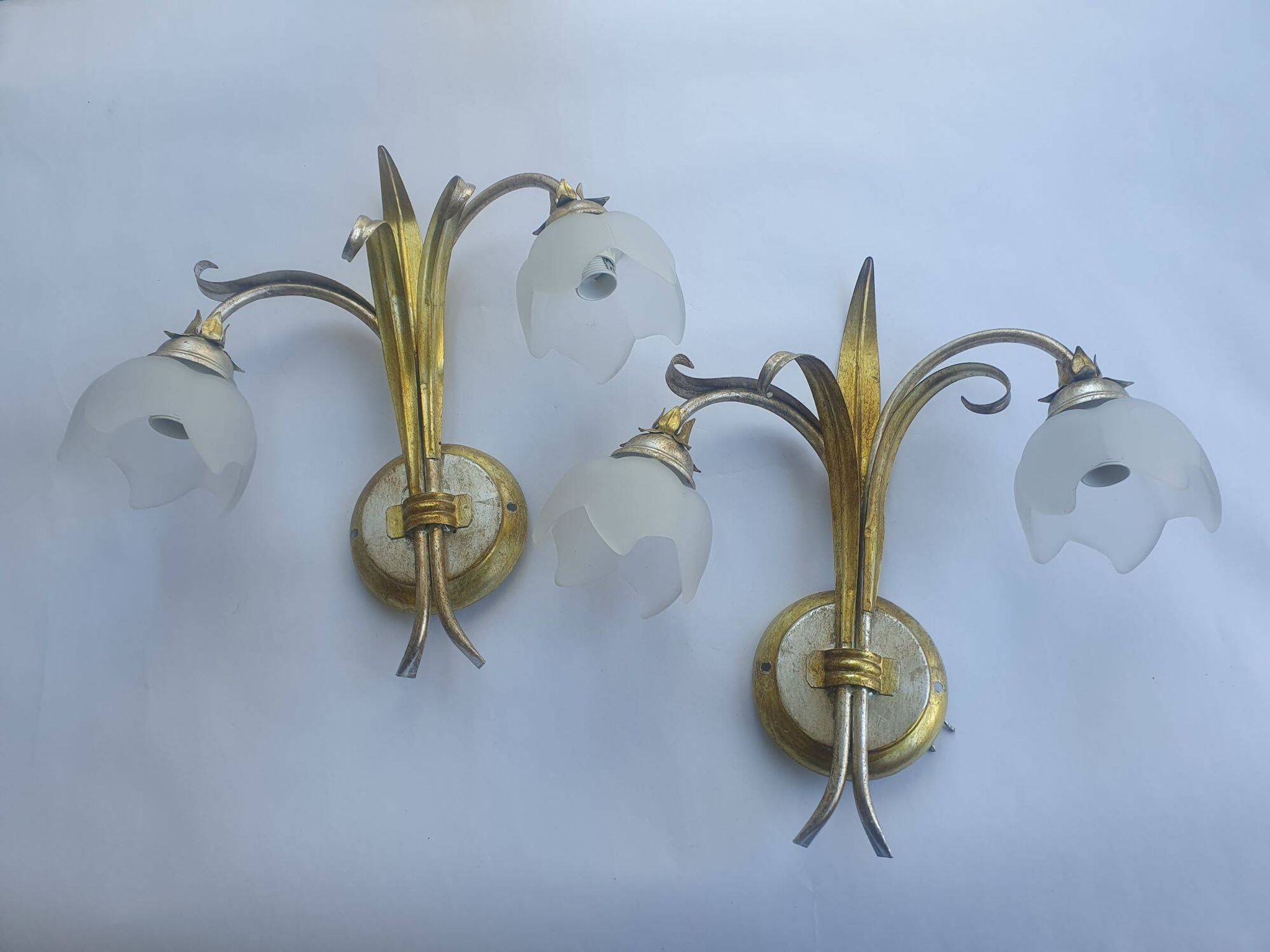 Pair of vintage Keria Italy silver and gold wall sconces