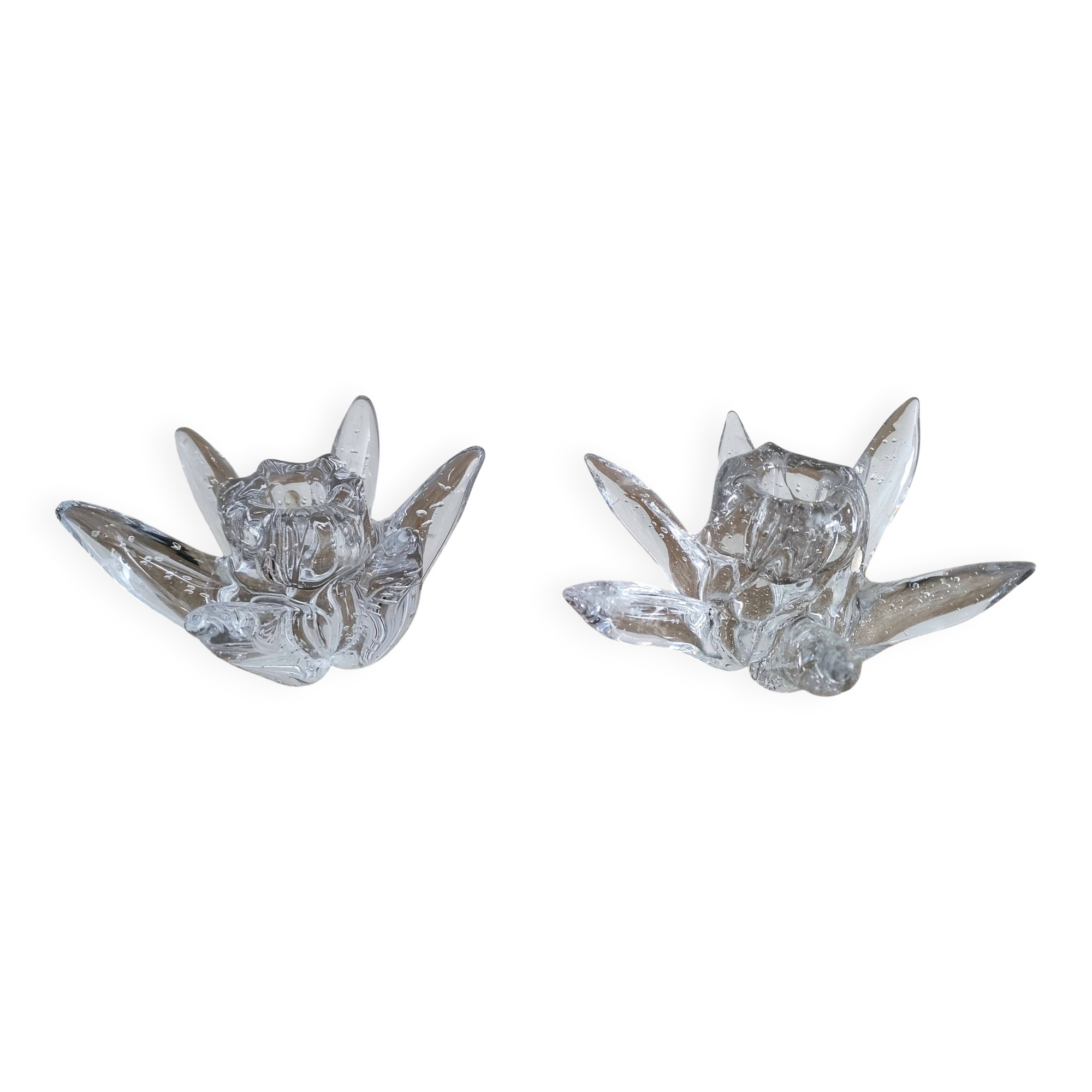 Schneider - Pair of gourd-shaped candlesticks, bubble crystal - 1960s