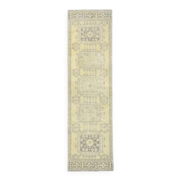Tapis couloir en laine et coton fait main Oushak turc des années 1970, 93x332.