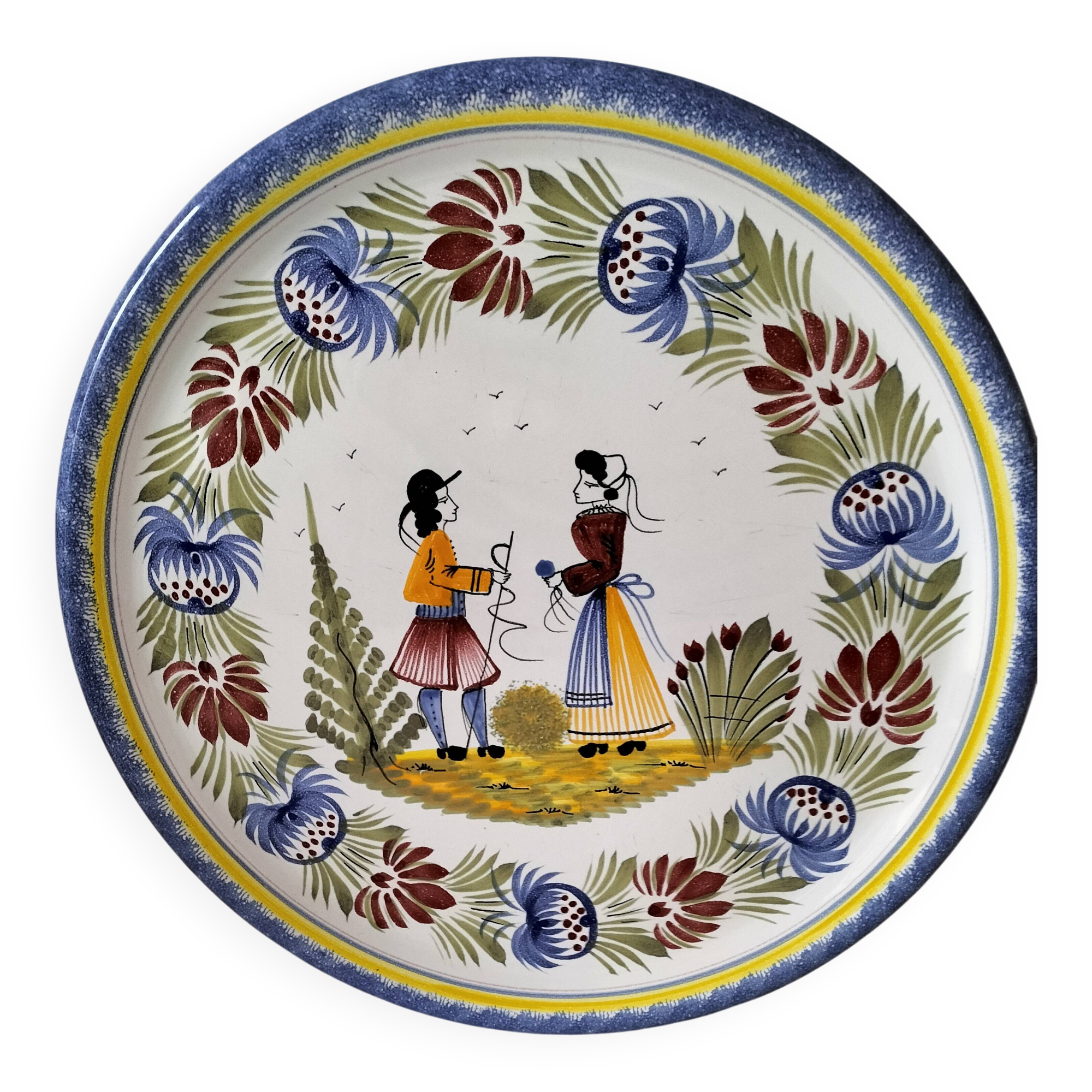 Large plate HB Henriot Quimper decor Tradition 32 cm
