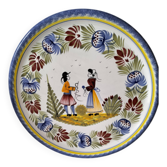 Large plate HB Henriot Quimper decor Tradition 32 cm